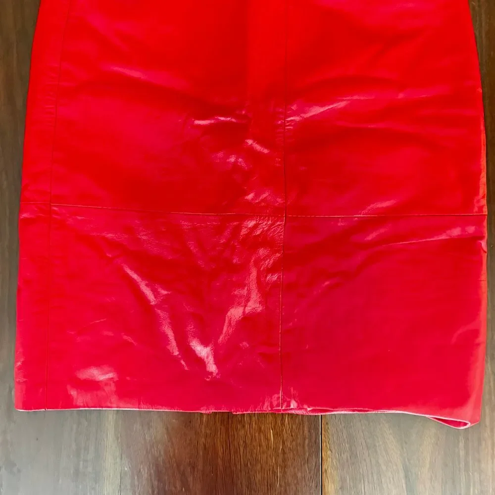 Vintage Red Leather Pencil‎ Skirt Size 7/8 High Waist Moto Y2K Mob Wife 80's - Picture 4 of 13